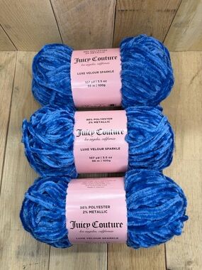 Juicy Couture Luxe Velour Sparkle Yarn Nautical Blue 3 Pack New 107yd Skein